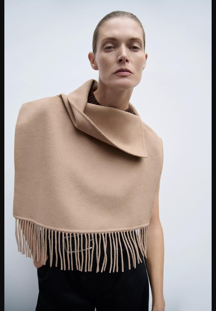 Асимметричная шерстяная накидка с бахромой ZARA 0787/202
