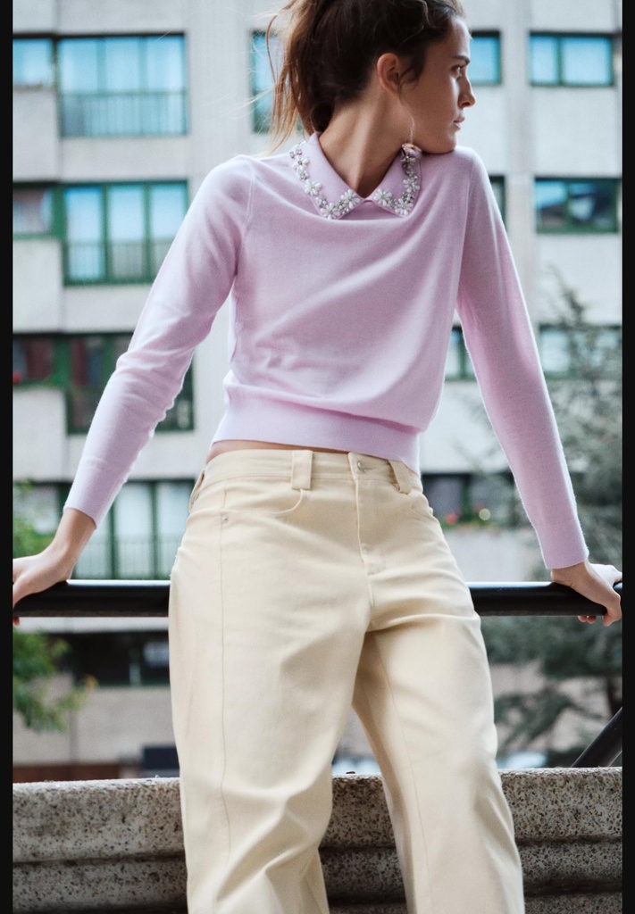 Вязаный свитер с воротником из искусственного жемчуга ZARA 2142/155