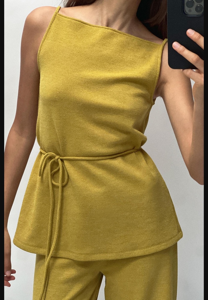Длинный мягкий топ из пике с поясом ZARA 3644/627