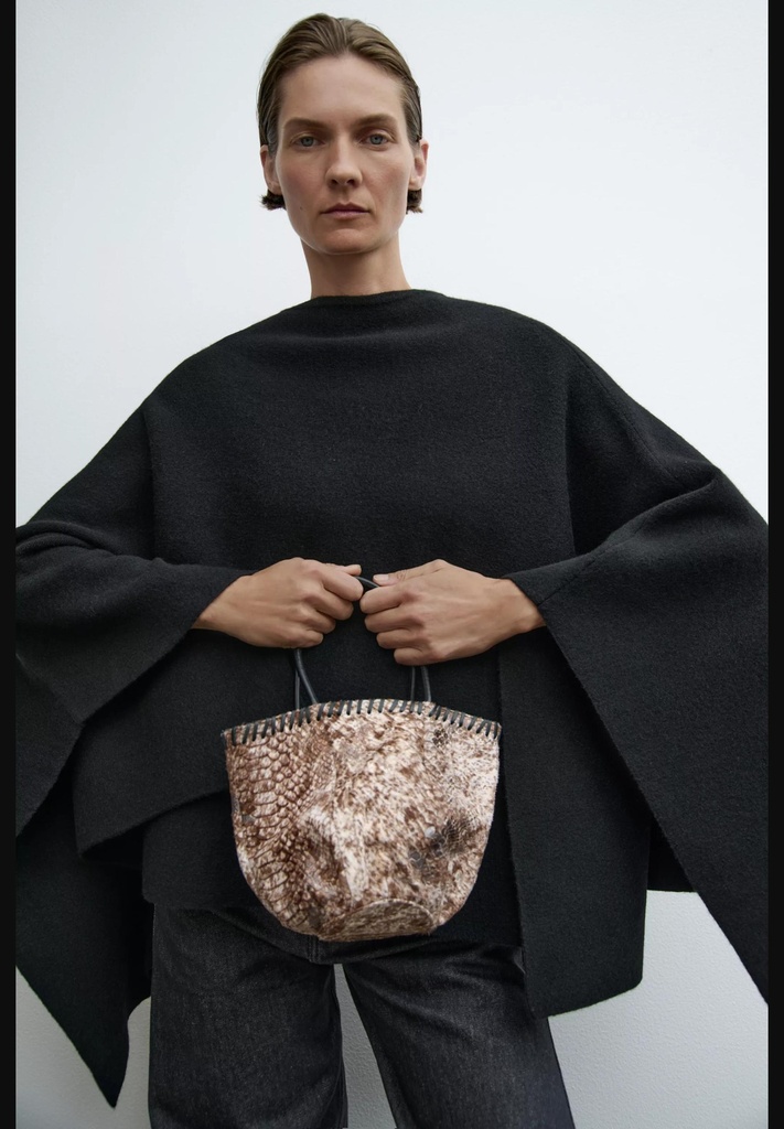 Кожаная мини-сумка-ведро с животным принтом из кожи ZARA 1736/256