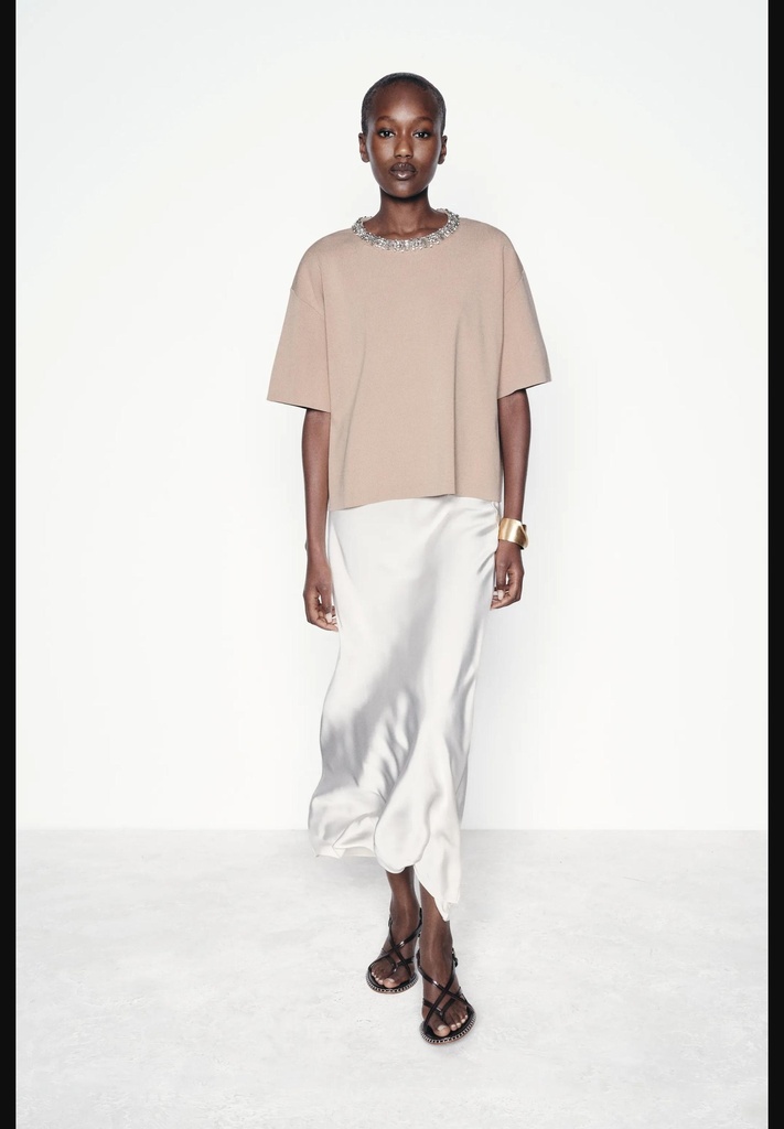 Однотонный вязаный топ с бусинками из горного хрусталя ZARA 3920/169