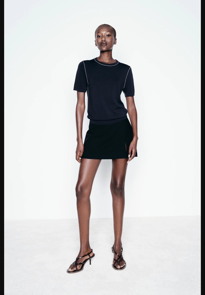 Однотонный вязаный топ с контрастной отделкой ZARA 3390/100