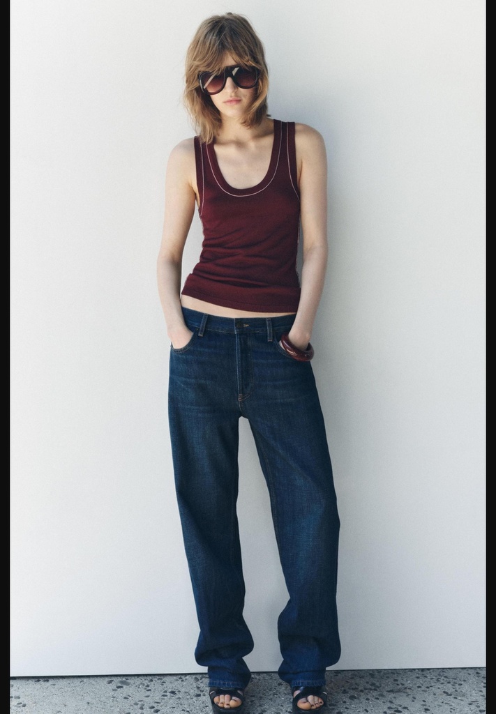 Однотонный вязаный топ с контрастной отделкой ZARA 3471/004
