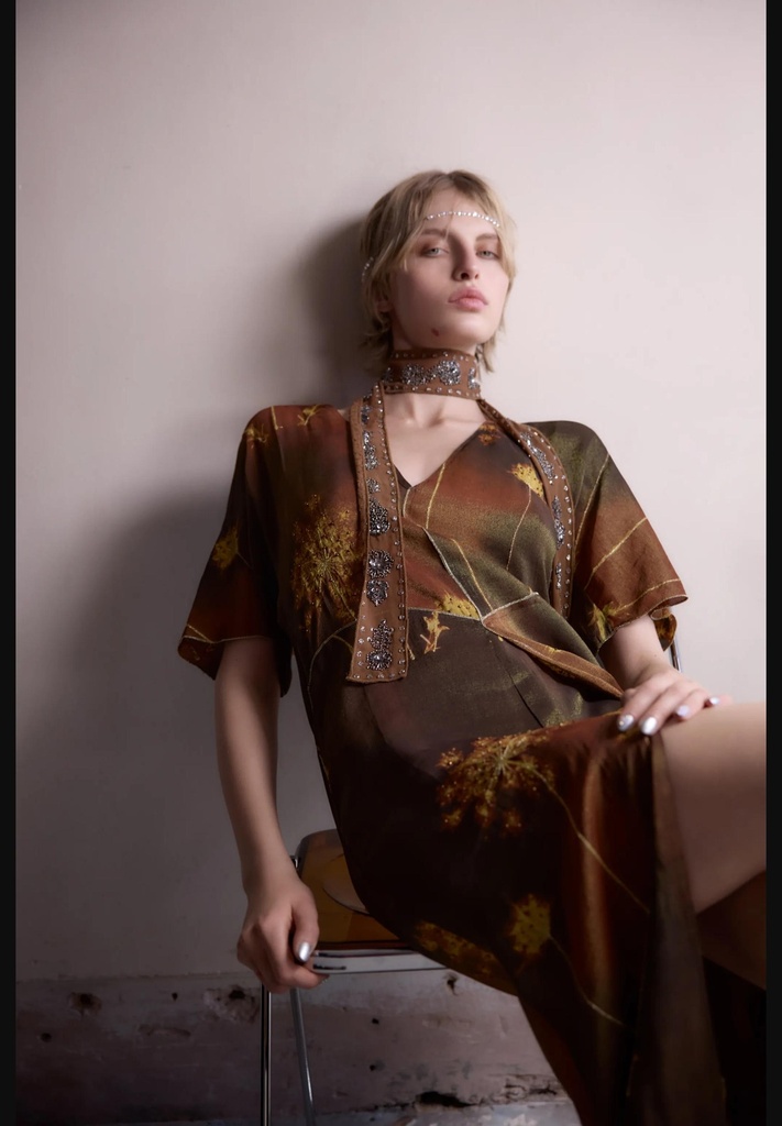 Платье-кафтан из металлизированной нити с бисером ZARA 1377/909