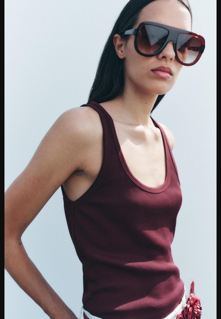 Хлопковая майка в рубчик на бретелях ZARA 2335/003