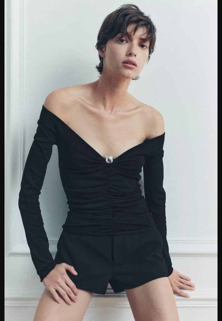 Вязаный драпированный топ с бусинками ZARA 3920/478
